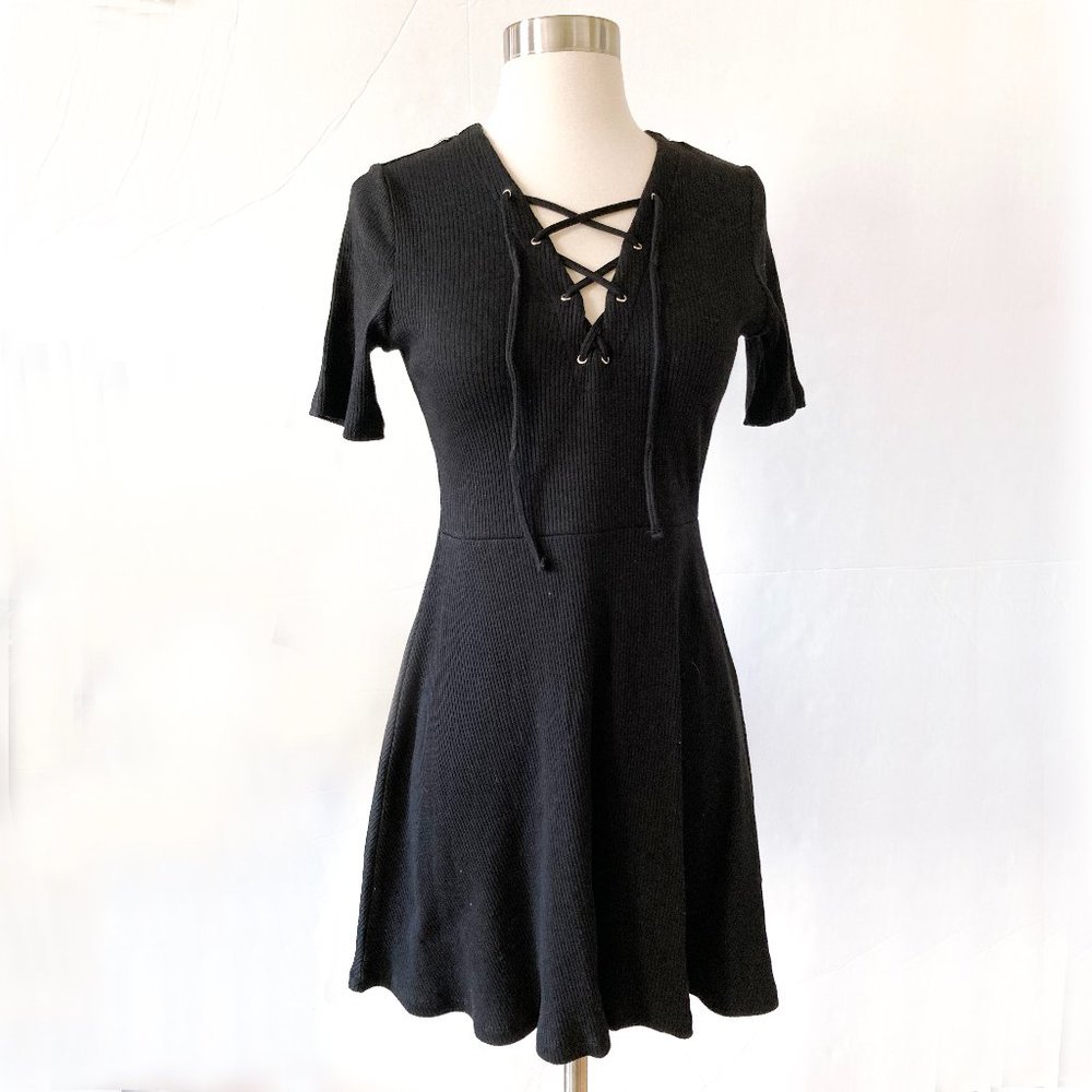 H&M Divided Lace-up Mini Dress, Black, 6